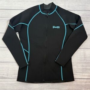 GoldFin Black Neoprene Zip-Up Athletic Swim Jacket Blue Stitching/size L